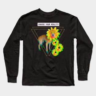 Chihuahua Reality Vaporwave Flower Techno Glitch Long Sleeve T-Shirt